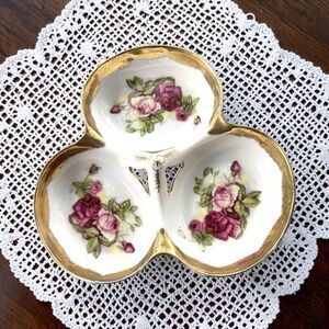 Norcrest Clover Shaped Divided Dish Fine Porcelain Mid Century Japan